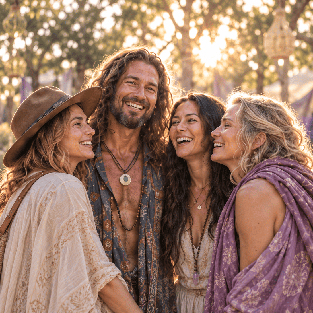 An artistic vision of joyful connection at a wellness gathering