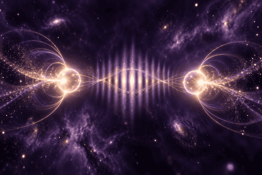 An abstract illustration of paired light and an interference pattern