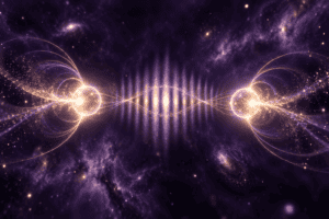An abstract illustration of paired light and an interference pattern